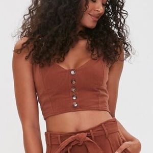 Forever 21 Linen Crop Top in Brown